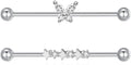 Industrial Bars 38Mm Stainless Steel Heart Butterfly Dangle 14G Straight Barbell Cartilage Piercing Jewellery Silver Gold