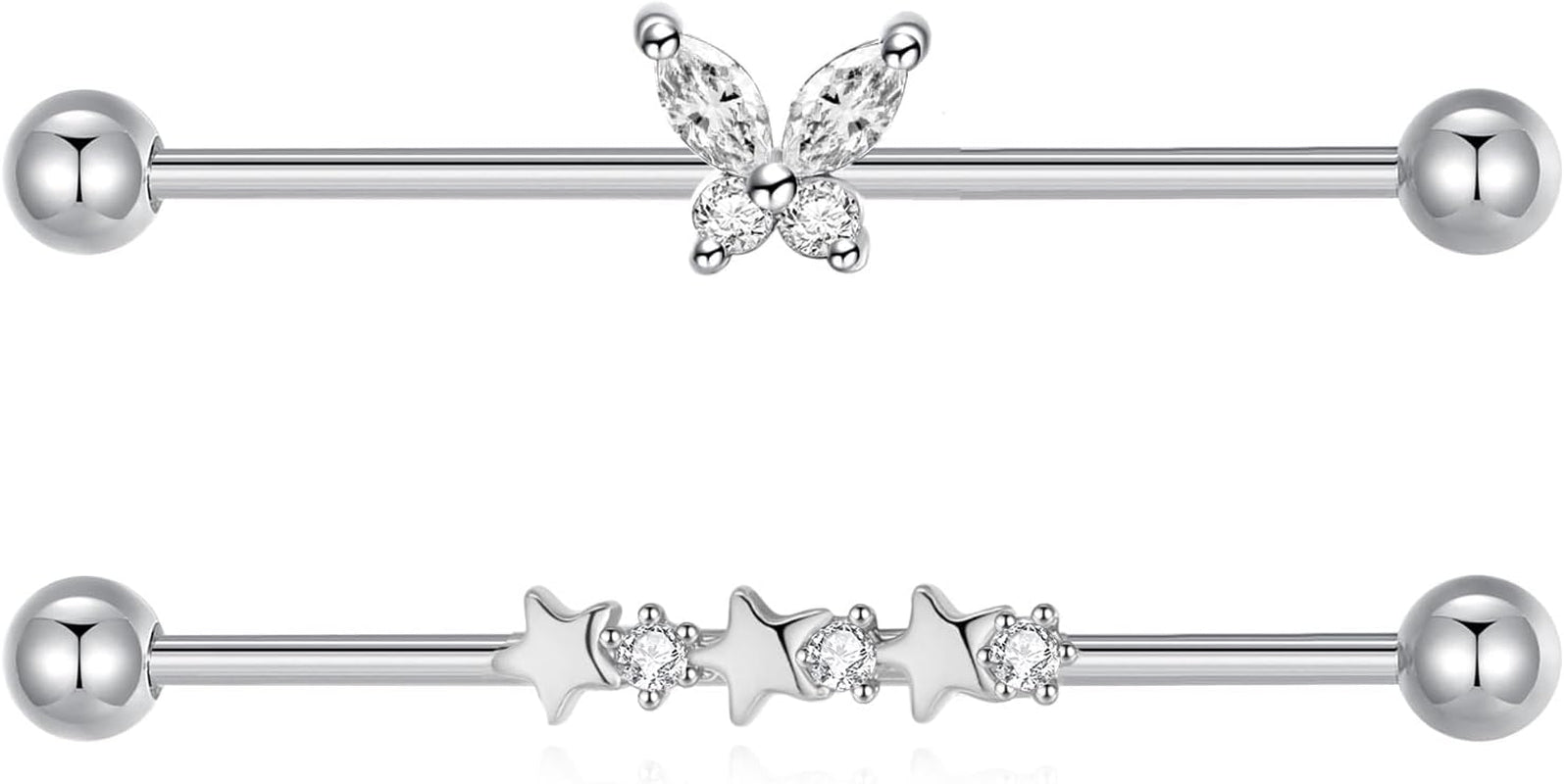 Industrial Bars 38Mm Stainless Steel Heart Butterfly Dangle 14G Straight Barbell Cartilage Piercing Jewellery Silver Gold